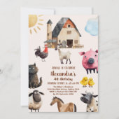 農場の動物たちの誕生日パーティー 招待状 (正面)