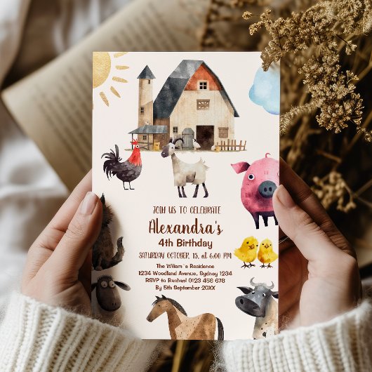 農場の動物たちの誕生日パーティー 招待状