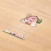 農場の動物たち、かわいい動物たち、ピンクの納屋、ベビーシャワー アクリル招待状 (レイダウン)