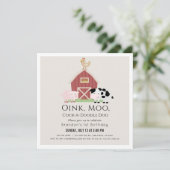 農場の動物たち バーンヤード ベージュ 1歳の誕生日 スクエア 招待状 (スタンド正面)