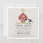 農場の動物たち バーンヤード ベージュ 1歳の誕生日 スクエア 招待状 (正面)