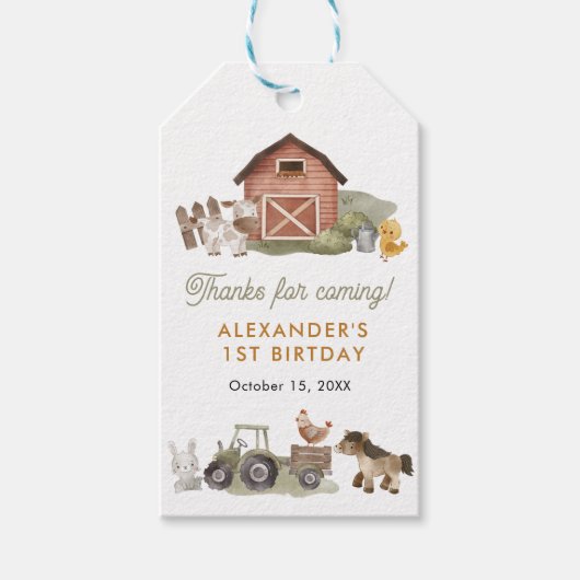農場の動物たち バーンヤード 1歳の誕生日 ギフトタグ (正面)