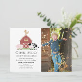 農場の動物たち 動物小屋 白い写真 誕生日招待状 招待状 (スタンド正面)
