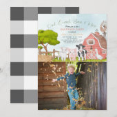 農場の動物たち 牧場の水彩写真 誕生日 招待状 (正面/裏面)