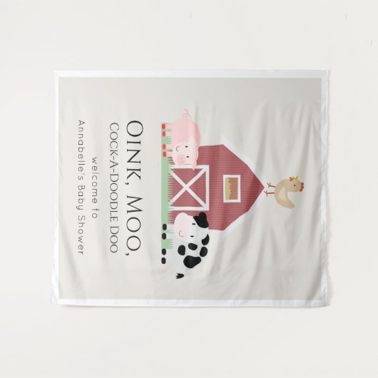 農場の動物たち 牧場 ベージュのベビーシャワーのお出迎え タペストリー (正面(横))