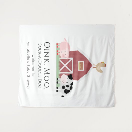 農場の動物たち 牧場 白 ベビーシャワー歓迎 タペストリー (正面(横))