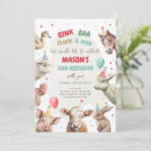 農場の動物たち 男の子 赤いギンガム バーンヤード 誕生日招待状♥ 招待状 (スタンド正面)