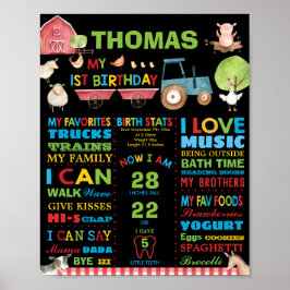 農場の動物たち 1歳の誕生日マイルストーン 誕生統計 ポスター