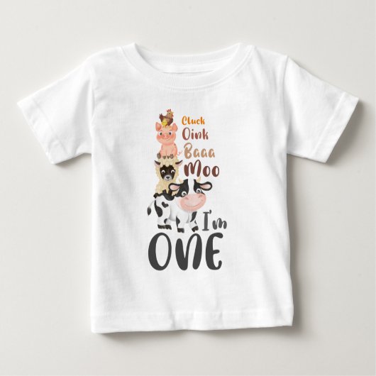 農場の動物たち 1歳の誕生日 ムー なんてこった 1歳だ ベビーTシャツ (正面)