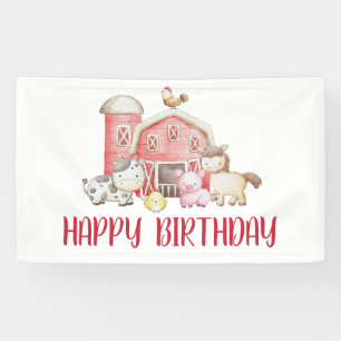 農場の動物と納屋の誕生日 横断幕