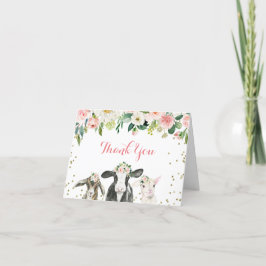 農場の動物と花の女の子の赤ちゃんシャワー感謝カード サンキューカード