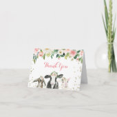 農場の動物と花の女の子の赤ちゃんシャワー感謝カード サンキューカード (正面)