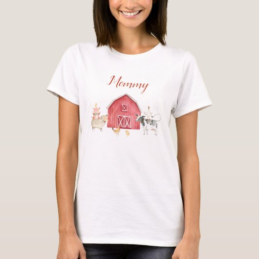 農場の動物と赤い納屋の誕生日家族Tシャツ Tシャツ (正面)