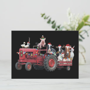 農場の動物のクリスマス トラック カントリー トラクター Xmas シーズンカード