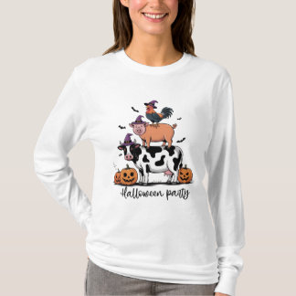 農場の動物のハロウィンパーティーの長袖Tシャツ Tシャツ