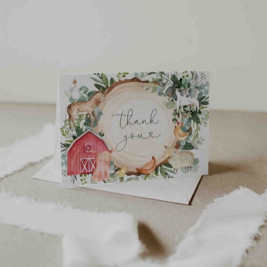 農場の動物のベイビーシャワーの感謝カード サンキューカード