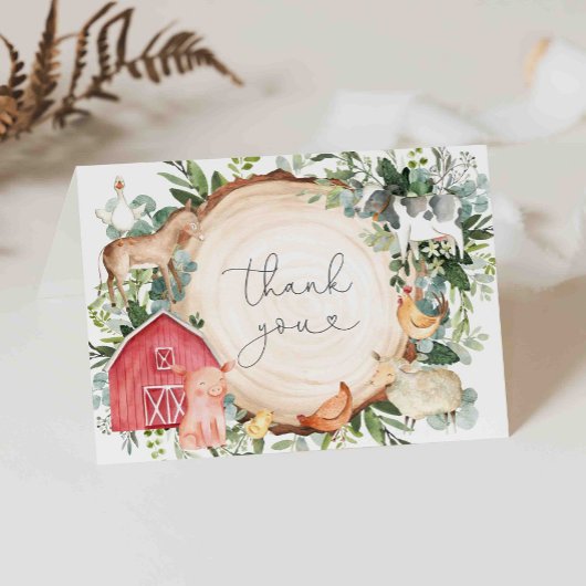 農場の動物のベイビーシャワーの感謝カード サンキューカード