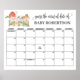 農場の動物のベビーシャワー出産予定日カレンダー ポスター