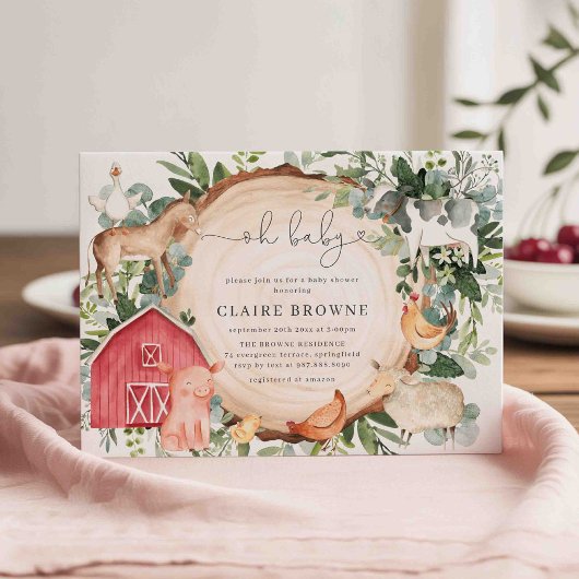 農場の動物のベビーシャワー招待状 招待状