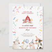 農場の動物の少年 農場の納屋の誕生日パーティーへの招待状 招待状 (正面)