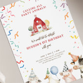 農場の動物の少年 農場の納屋の誕生日パーティーへの招待状 招待状