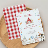 農場の動物の少年 農場の納屋の誕生日パーティーへの招待状 招待状