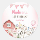 農場の動物の牧場 1歳の誕生日 ラウンドシール (正面)