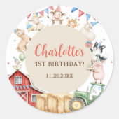 農場の動物の牧場 1歳の誕生日 ラウンドシール (正面)