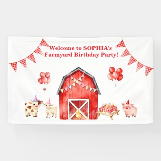 農場の動物の誕生日ウェルカムバナー | 編集可能 横断幕 (横)
