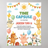 農場の動物の誕生日パーティタイムカプセルサイン ポスター (正面)