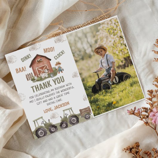農場の動物の誕生日パーティーの写真 サンキューカード