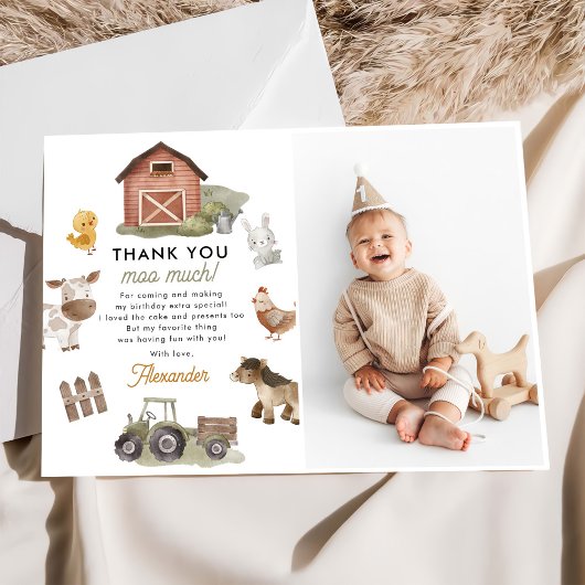 農場の動物の誕生日パーティーの写真 サンキューカード