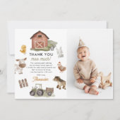 農場の動物の誕生日パーティーの写真 サンキューカード (正面)