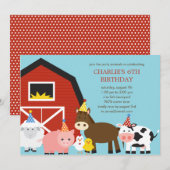 農場の動物の誕生日パーティーの招待状 招待状 (正面/裏面)