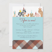 農場の動物の誕生日パーティー招待状 - 男の子の色 招待状 (正面)