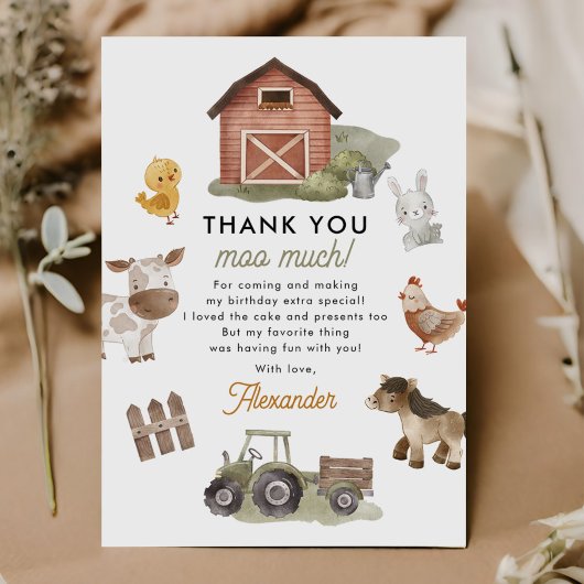 農場の動物の誕生日パーティー サンキューカード