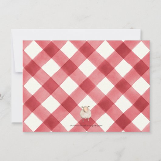 農場の動物の誕生日パーティー 赤チェック 男の子または女の子 サンキューカード (裏面)