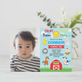 農場の動物の誕生日 バーンヤード ペッティング ズー フォト 招待状 (スタンド正面)