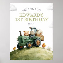 農場の動物トラクターの誕生日ウェルカムサイン