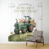 農場の動物トラクターの誕生日写真背景 タペストリー (インサイチュ)