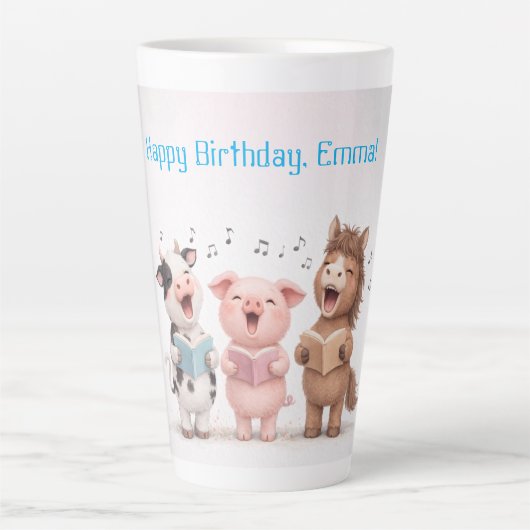 農場の動物バンドの誕生日 カフェラテマグ (正面)