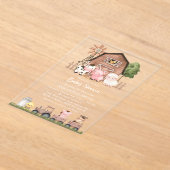 農場の動物, かわいい動物, 納屋, ベビーシャワー アクリル招待状 (レイダウン)