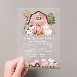 農場の動物, かわいい動物, 納屋, 初めての誕生日 アクリル招待状