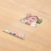 農場の動物, かわいい動物, 納屋, 初めての誕生日 アクリル招待状 (レイダウン)