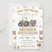 農場の動物 トラクター 子供の1歳の誕生日 招待状 (正面)