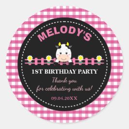 農場の動物 ピンクの牛 1歳の誕生日パーティーのお土産 ラウンドシール