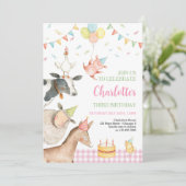 農場の動物 ピンクの納屋の女の子 3歳の誕生日 招待状 (スタンド正面)