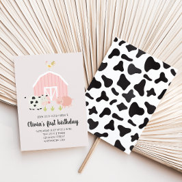 農場の動物 ピンクの納屋の誕生日 招待状