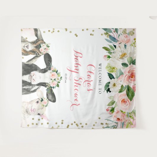 農場の動物 フラワーの女の子 ベビーシャワーのサイン タペストリー (正面(横))