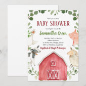 農場の動物 ベビーシャワー 招待状 (正面/裏面)